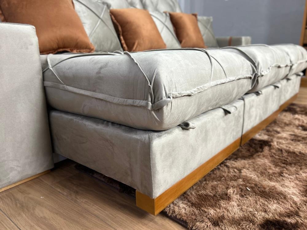 Sofá Retrátil Reclinável Pleno 3 Módulos 2.90m - Capuccino Veludo - Imagem 8