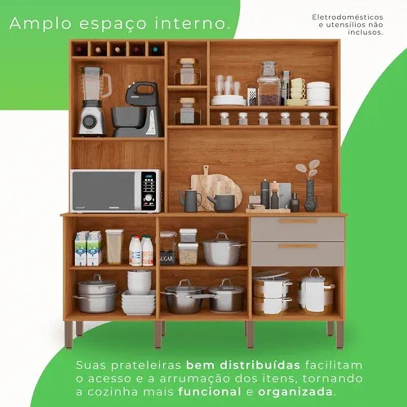 Armário Cozinha New Topázio Cinamomo/Off 6 Portas 2 Gavetas Larg. 1.65m - Sallêto - Imagem 2