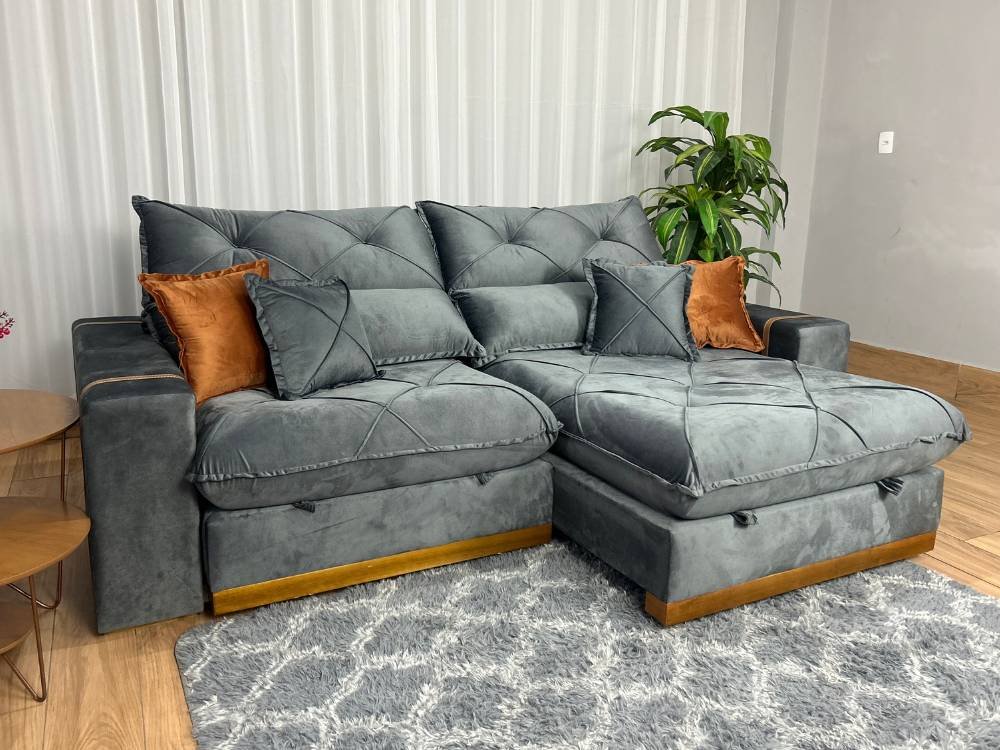 Sofá Retrátil Reclinável Pleno 2.10m - Cinza Veludo - Imagem 2