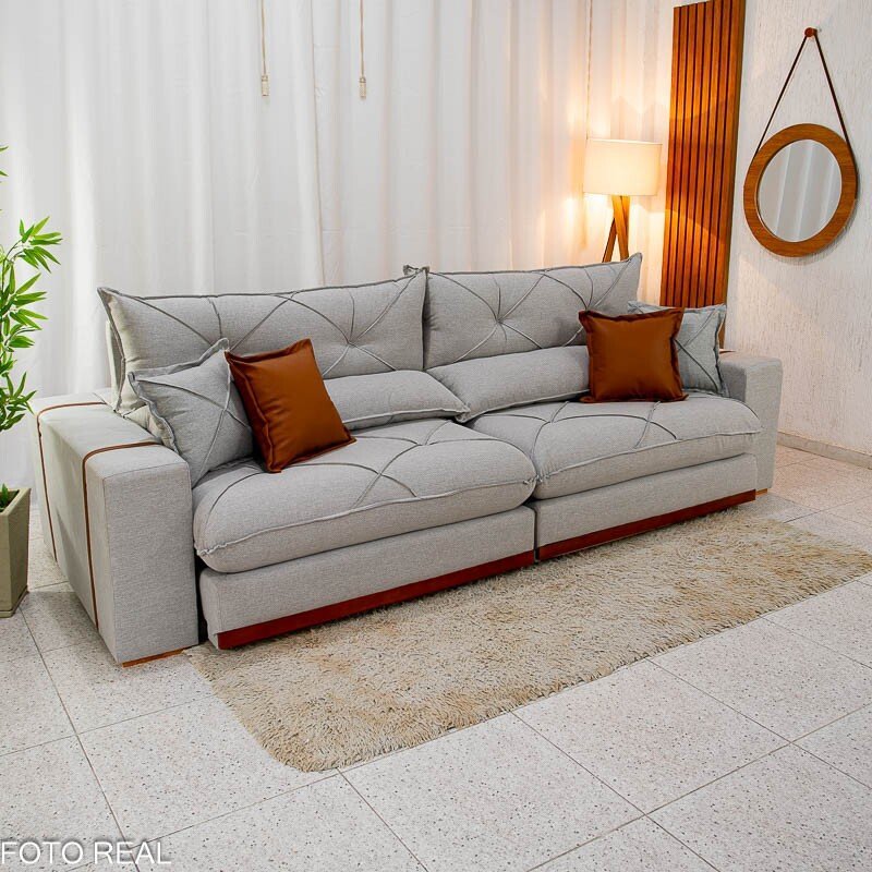 Sofá Retrátil Reclinável Gran Bello 2.90m Linho Cinza 31 - Molas Ensacadas - Imagem 7