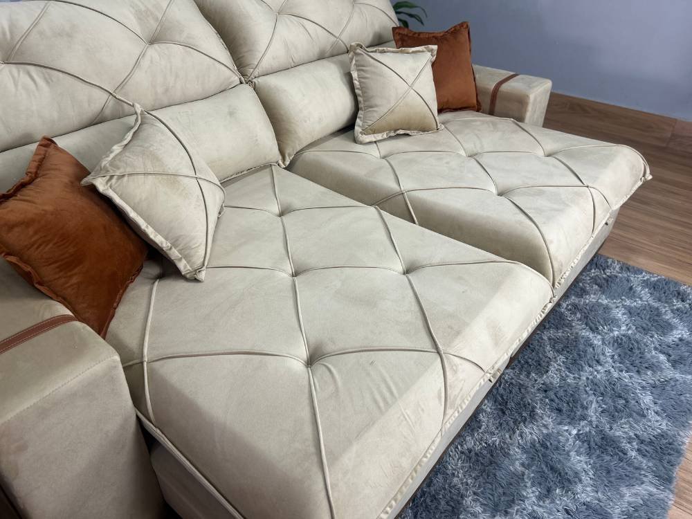 Sofá Retrátil Reclinável Pleno 2.10m - Bege Veludo - Imagem 7