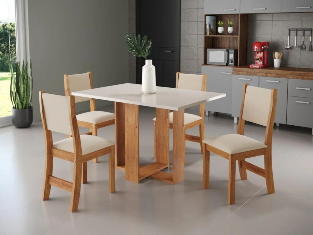 Mesa de Jantar Magic 1.20x0.80 Com 4 Cadeiras Sol Linho - Mel/Blonde