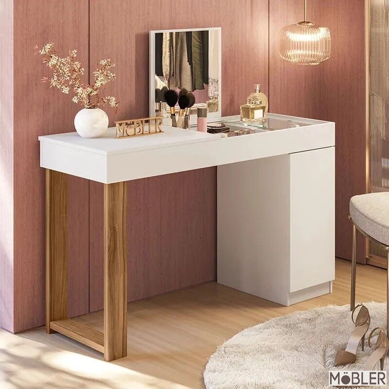 Escrivaninha e Penteadeira Love Branco/Cinamomo Larg. 1.212m - Mobler