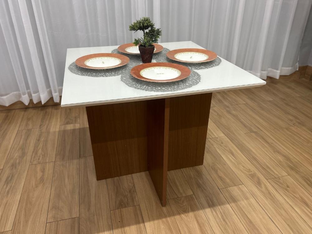 Mesa de Jantar Helo 0.90x0.90 Com 4 Cadeiras Jasmim - Mel/Off White/Marrom Veludo - Imagem 7