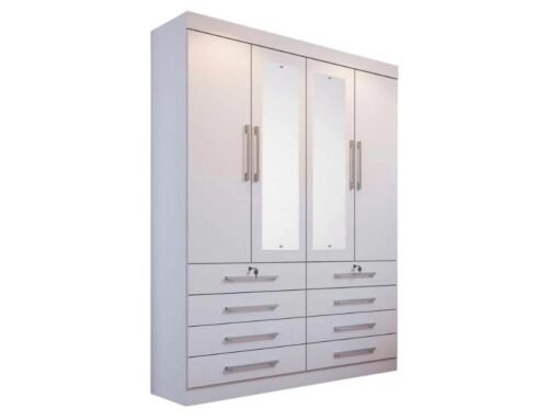 Guarda-Roupa Mônaco c/ espelho 4 portas e 8 gavetas - Branco