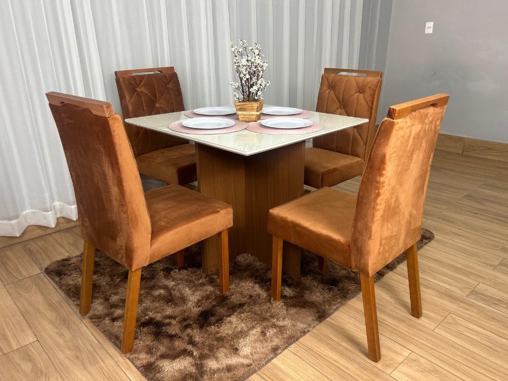 Mesa de Jantar Helo 0.90x0.90 Com 4 Cadeiras Jasmim - Mel/Off White/Terracota - Imagem 3