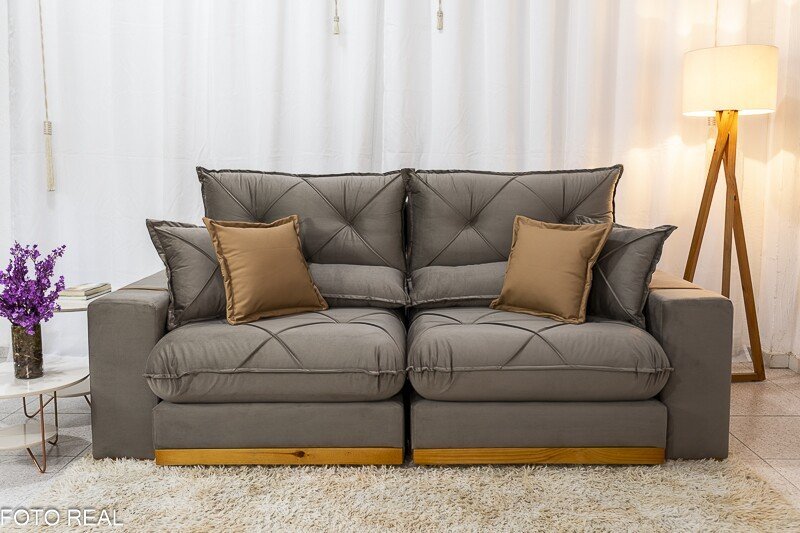 Sofá Retrátil Reclinável Gran Bello 2.30m Veludo Capuccino - Molas Ensacadas - Imagem 5