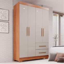 Roupeiro Solteiro Estrela Cinamomo/Off  4 Portas C/ Pés Larg. 1.00m - Sallêto