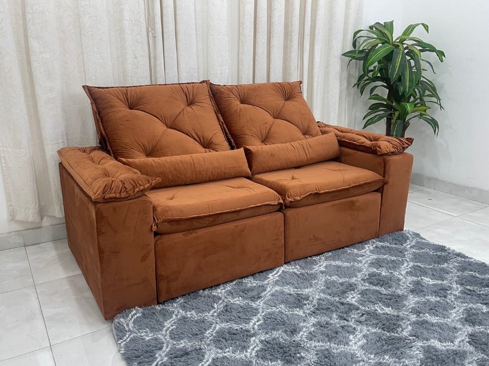 Sofá Retrátil Reclinável Brasão 2.00m- Terracota Veludo - Imagem 2