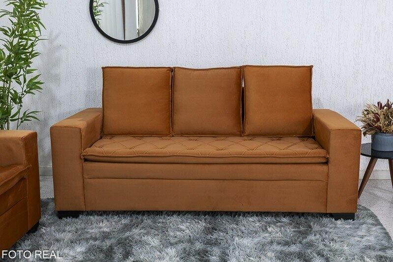 Sofá 3 e 2 lugares França com Puff Veludo Terracota A62 Larg. 1.86m - Imagem 2