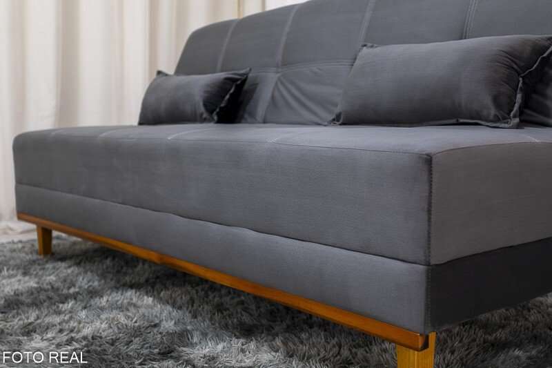 Sofá Cama Madrid Veludo Cinza 2303 Larg. 1.80m - Molas Bonnel - Imagem 6