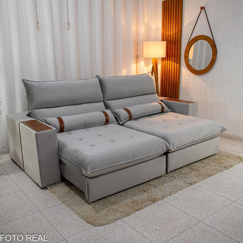 Sofá Retrátil Reclinável Ravello 2.50m Veludo Prata 3040/03 - Molas Ensacadas Pockets - Imagem 3