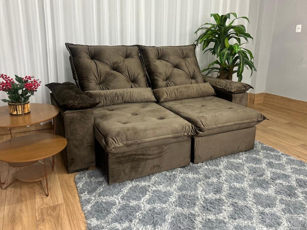 Sofá Retrátil Reclinável Porto Madeiro 2.00m- Marrom Veludo