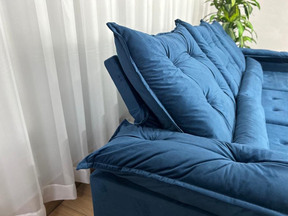 Sofá Retrátil Reclinável Atenas 2.70m - Azul Veludo - Imagem 8