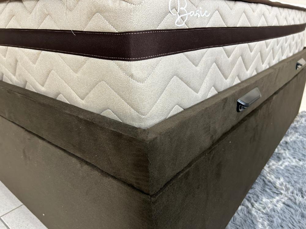 Combo Base Baú Rio Casal Marrom + Colchão Basic Molas Ensacadas Casal - Imagem 3