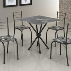 Conjunto Mesa Tubular Rio Preto Fosco com 4 cadeiras Tampo Granito Topázio - 0.70x0.70