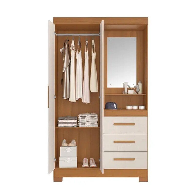 Roupeiro Solteiro NT 6020 Freijo/Off 2 portas 3 Gavetas Flex C/Pés Larg. 1.08m - Notável - Imagem 2