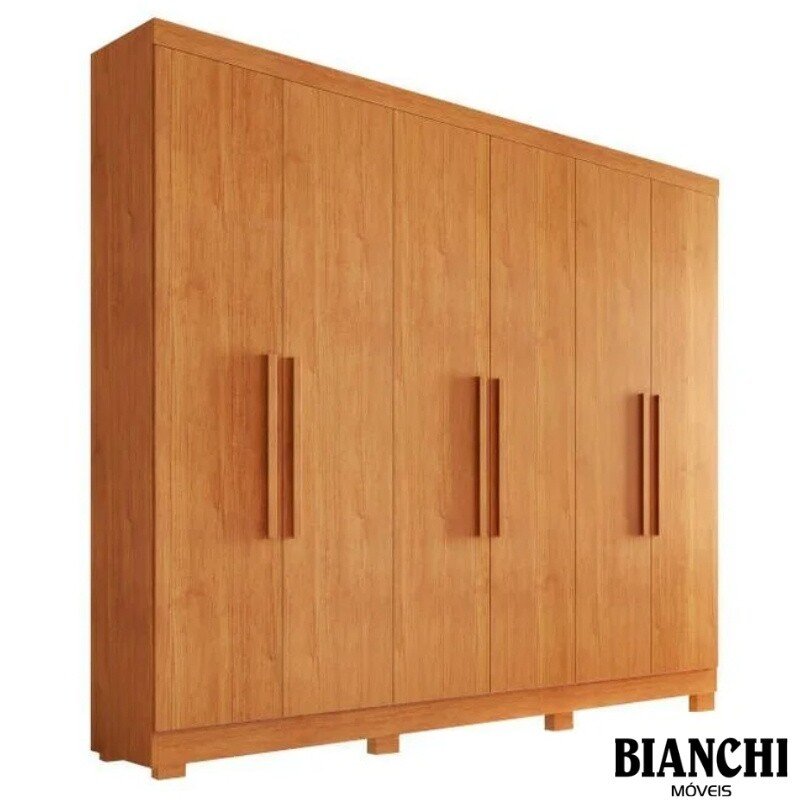 Guarda-Roupa Casal Sergipe Larg. 1.80m 6 Portas Nature 100% MDF C/Pés Bianchi
