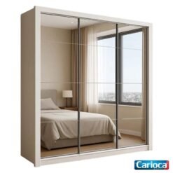 Guarda-Roupa Veneza Premium Larg. 1.88m 3 Portas C/ 3 Espelho 4 Gavetas Branco Carioca