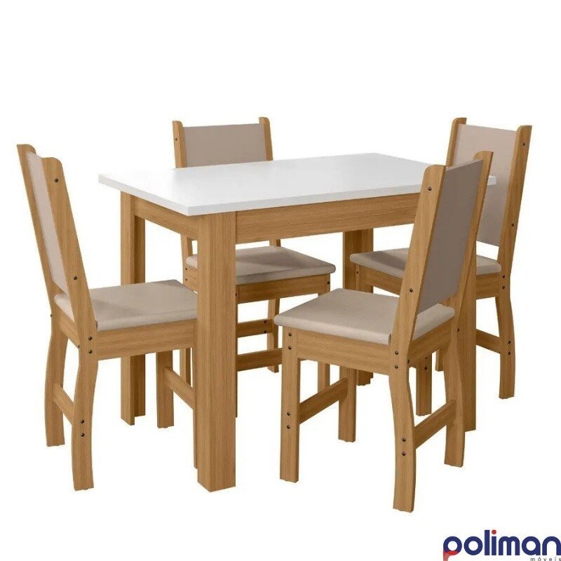 Mesa de Jantar Bellagio 108x68 Freijó UV/Tampo Off White + 4 Cad. Clara Freijó UV/Savana - Poliman - Imagem 2