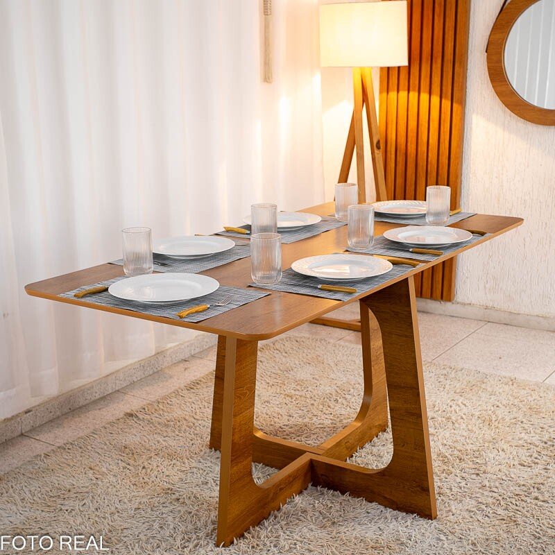 Mesa de Jantar Dubai Tampo Londres Cinamomo 160x80 6 Cadeiras Genova Veludo Cinza 507 Madeira Maciça - Imagem 8