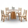 Mesa de Jantar Flipp Redonda 90cm Off White 4 Cad. Sol Assento Veludo Bronze - Viero