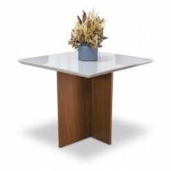 Mesa de Jantar Helo 90×90 Vidro Off/Base Mel - Poliman