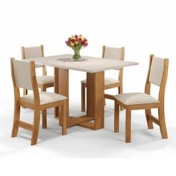 Mesa de Jantar Magic 120x80 Tampo Off Mel/Blonde + 4 cad. Sol Assento veludo Marfim - Viero