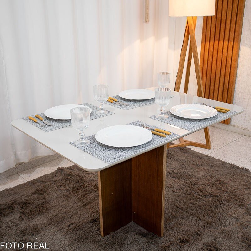 Mesa de Jantar Moscou 120x80 Vidro Off/Base Cinamomo - Minas Plac - Imagem 3