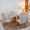Mesa de Jantar Pedro 120x80 Vidro Off/Base Madeira + 4 Cad. Lisboa Veludo Bege 512 Madeira Art Assento - Entregue Montada