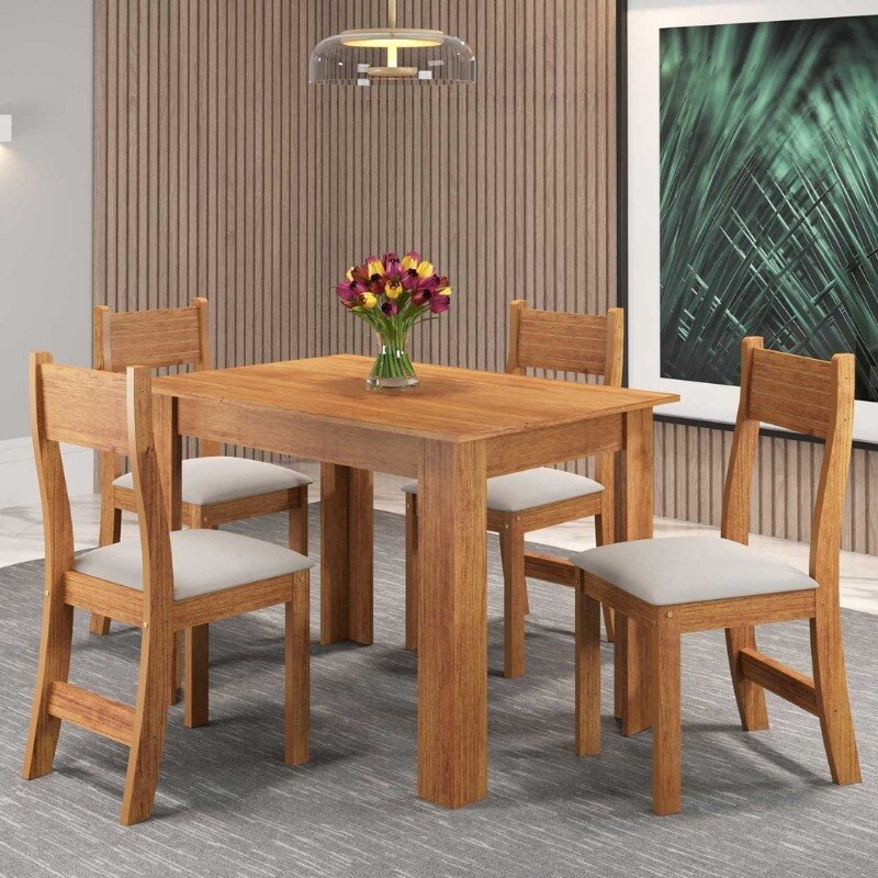 Mesa de Jantar Perla 110×75 Mel + 4 Cad. Brisa Linho Assento Bronze - Viero - Imagem 4