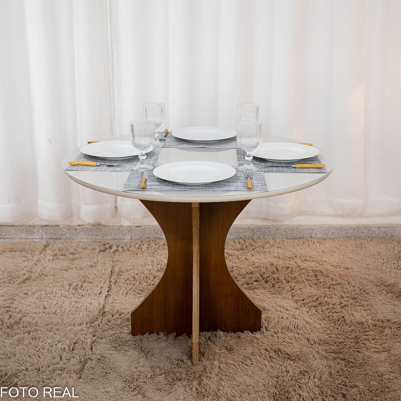 Mesa de Jantar Siena Redonda 100cm Cinamomo/Vidro Off - Minas Plac - Imagem 3