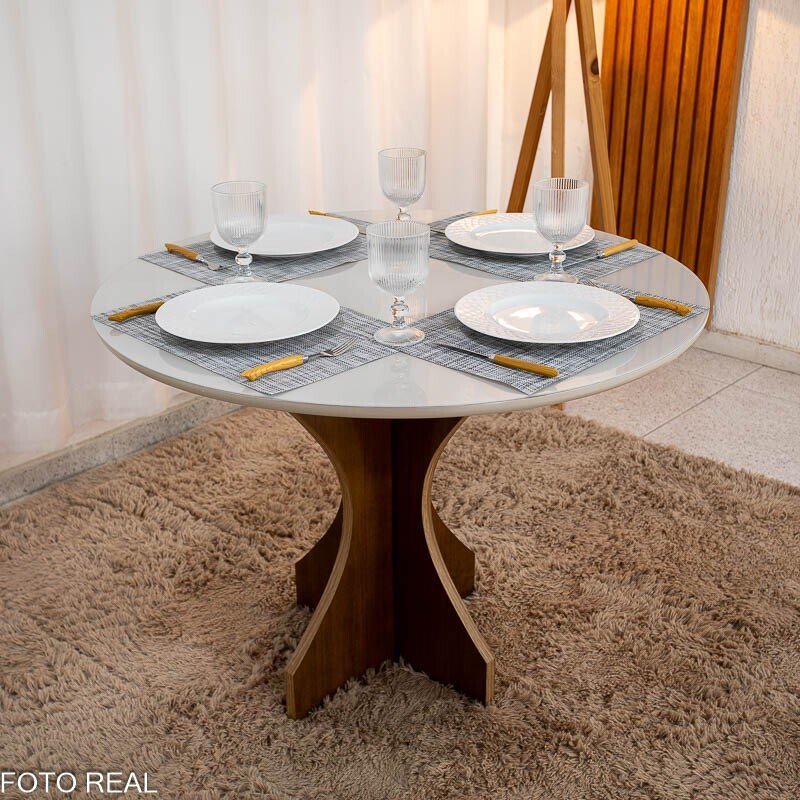 Mesa de Jantar Siena Redonda 100cm Cinamomo/Vidro Off - Minas Plac - Imagem 2