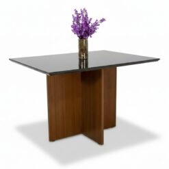 Mesa Jantar Helo 120×90 Tampo Grafite Vidro Preto/Base Mel - Poliman
