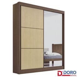 Roupeiro Atenas Castanho/Linho 2 Portas C/ 1 Espelho 3 Gavetas Portas Flex 100% MDF Larg. 1.85m - D Doro