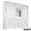 Roupeiro Casal Athenas Branco 3 Portas 9 Gavetas C/ Espelho e Pés 100% MDF Larg. 1.80m - Bianchi