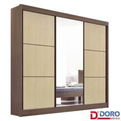 Roupeiro Casal Cristal Castanho/Linho 3 Portas 6 Gavetas 100% MDF Portas Flex Larg. 2.42m - D Doro