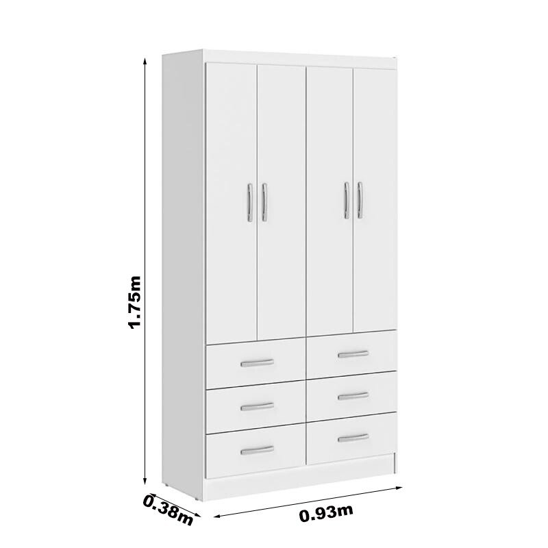 Roupeiro Nápoles Larg. 0.93m Branco 4 Portas 6 Gavetas - San Marino - Imagem 4