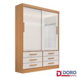 Roupeiro Solteiro Merídian Cinamomo/Off 2 portas c/ 1 Espelho 6 Gavetas Larg. 1.35m - D Doro