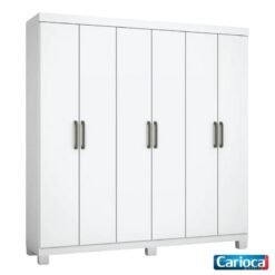 Roupeiro Solteiro Recife Branco 6 Portas 2 Gavetas C/Pés Larg. 1.53m - Carioca