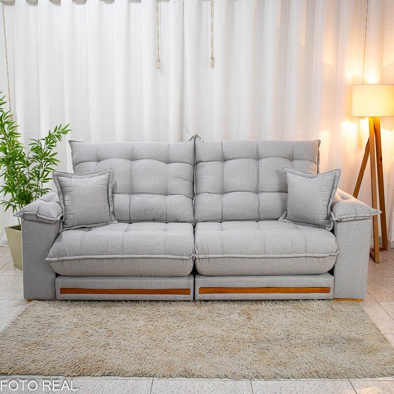 Sofá Retrátil Reclinável Barcelona 2.30m Linho Cinza Claro 461 C/ 2 Almofadas - D33 e Molas Ensacadas Pocket - Imagem 5