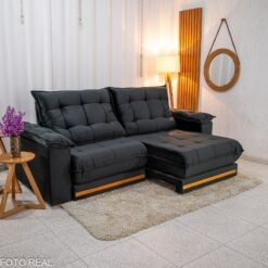 Sofá Retrátil Reclinável Barcelona 2.30m Veludo Preto 322 - D33 e Molas Ensacadas