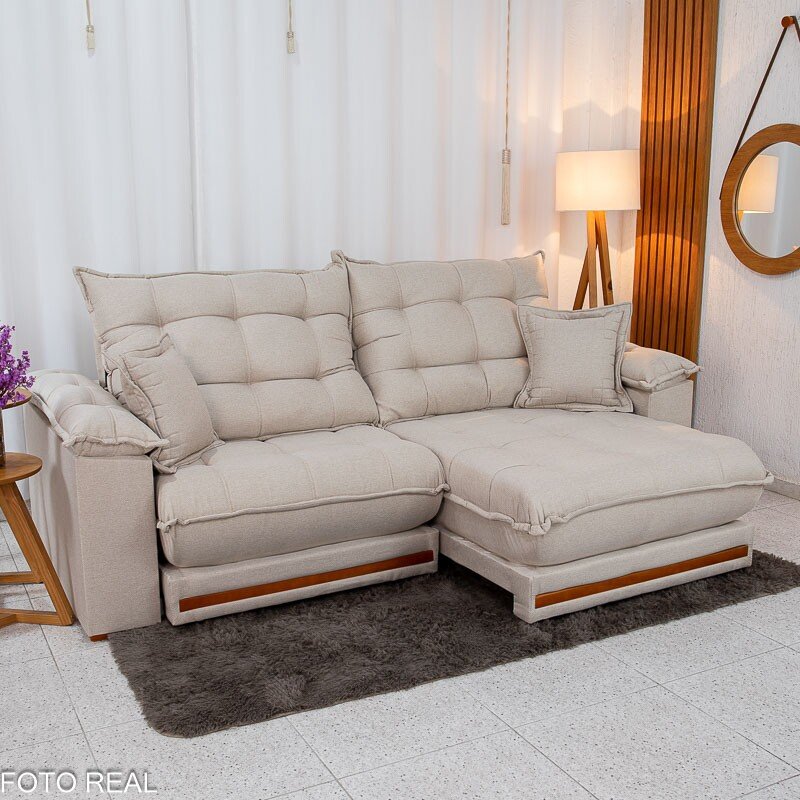 Sofá Retrátil Reclinável Barcelona 2.50m Linho Bege 459 C/ 2 Almofadas - D33 e Molas Ensacadas Pocket - Imagem 3
