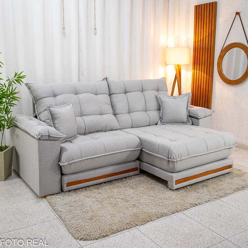 Sofá Retrátil Reclinável Barcelona 2.50m Linho Cinza Claro 461 C/ 2 Almofadas - D28 e Molas Ensacadas Pocket - Imagem 3