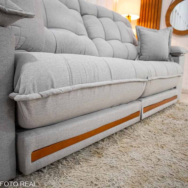 Sofá Retrátil Reclinável Barcelona 2.50m Linho Cinza Claro 461 C/ 2 Almofadas - D28 e Molas Ensacadas Pocket - Imagem 6