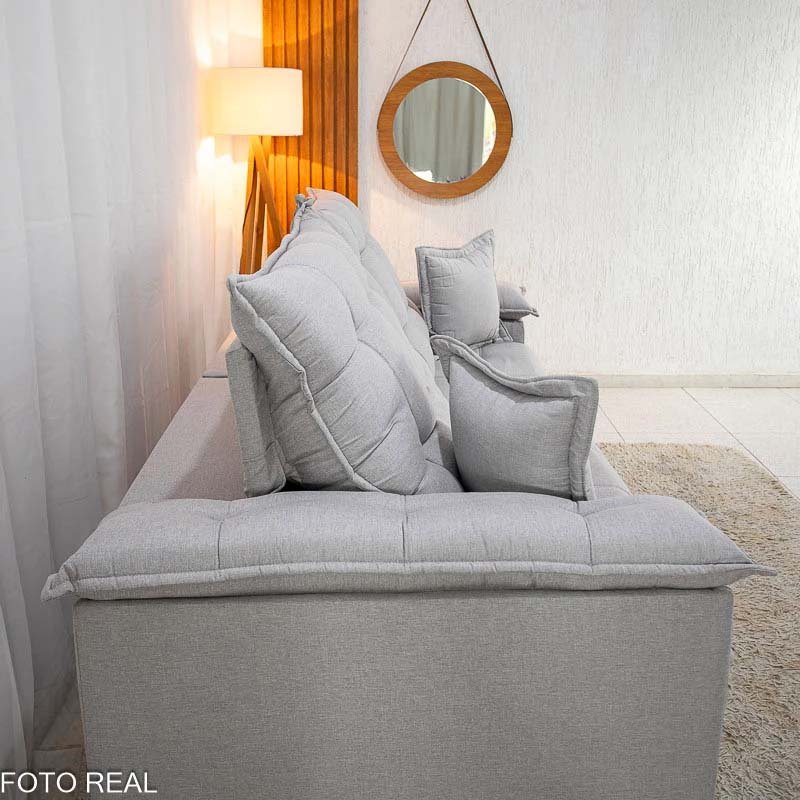 Sofá Retrátil Reclinável Barcelona 2.50m Linho Cinza Claro 461 C/ 2 Almofadas - D28 e Molas Ensacadas Pocket - Imagem 8