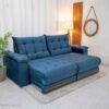 Sofá Retrátil Reclinável Barcelona 2.50m Veludo Azul 325 - D33 e Molas Ensacadas