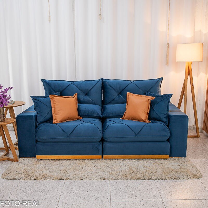 Sofá Retrátil Reclinável Gran Bello 2.50m Veludo Azul 03 - Molas Ensacadas Pocket - Imagem 5