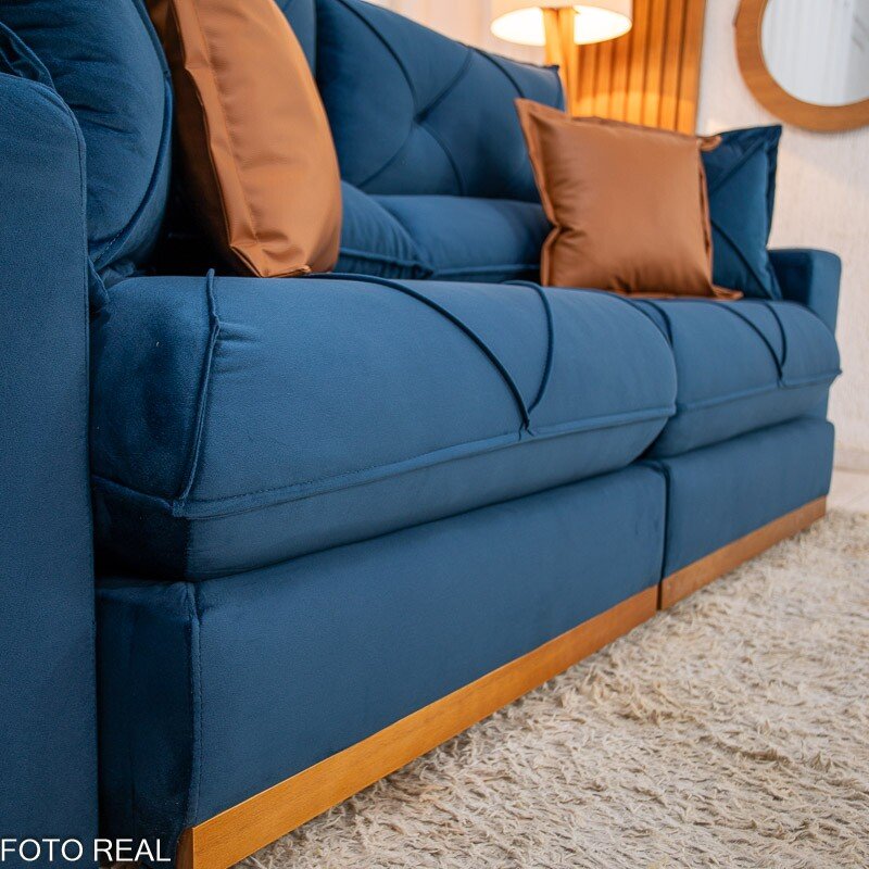 Sofá Retrátil Reclinável Gran Bello 2.50m Veludo Azul 03 - Molas Ensacadas Pocket - Imagem 7