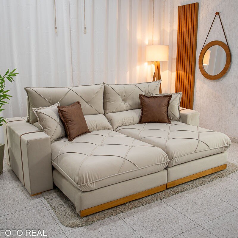 Sofá Retrátil Reclinável Gran Bello 2.50m Veludo Bege Claro - Molas Ensacadas Pocket - Imagem 2